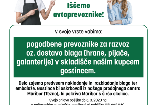 Iščemo prevoznike na področju Maribora